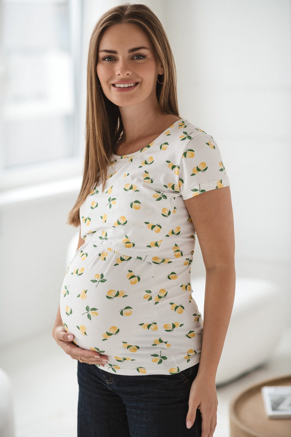 Milk Shirt Bluzka do karmienia i ciążowa z krótkim rękawem Milk&Love w cytrynki - wygodna i stylowa