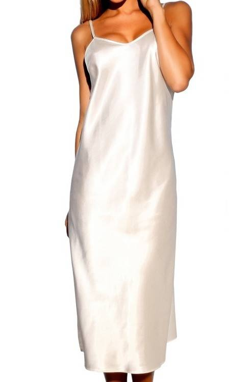 Argentina Kalimo – satynowa halka damska na ramiączkach, elegancka koszula nocna midi, ecru