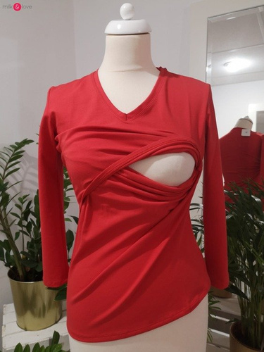 Bluzka do karmienia i ciążowa z dekoltem w serek Milk Shirt czerwona