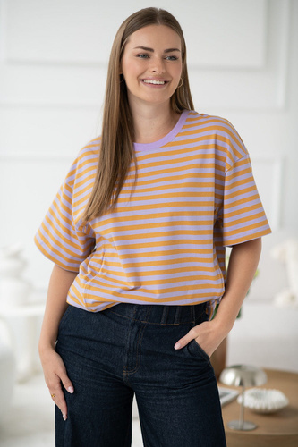 Mamahood T-shirt ciążowy i do karmienia Milk&Love miodowo-liliowe paski– wygodny i stylowy