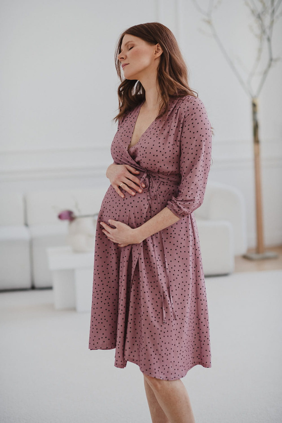 Milk Shake sukienka ciążowa i do karmienia rękaw 3/4 Milk&Love liliowa w groszki