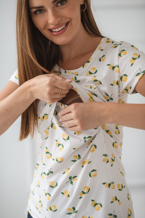 Milk Shirt Bluzka do karmienia i ciążowa z krótkim rękawem Milk&Love w cytrynki - wygodna i stylowa