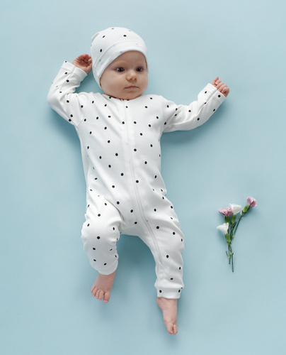 Tres Bien Pinokio Pajac niemowlęcy, bez stópek - ecru groszki