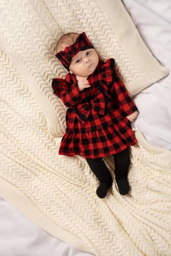 Sukienko-body + opaska 163556 "Magia Świąt" Nicol - kratka: czarny, czerwony