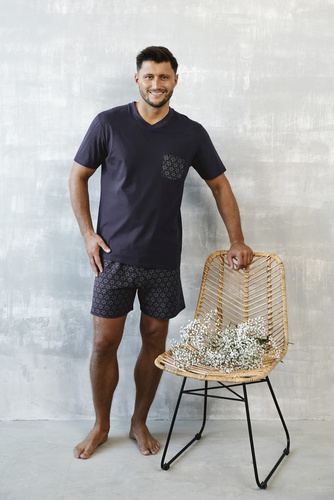 Diaz Piżama Męska krótki rękaw, spodenki Italian Fashion - granatowy/druk