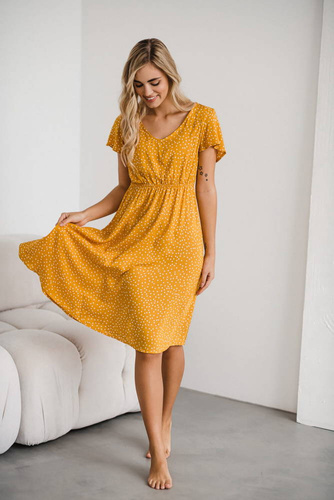 Lovely Dress Midi Milk&Love sukienka ciążowa i do karmienia musztardowy w groszki