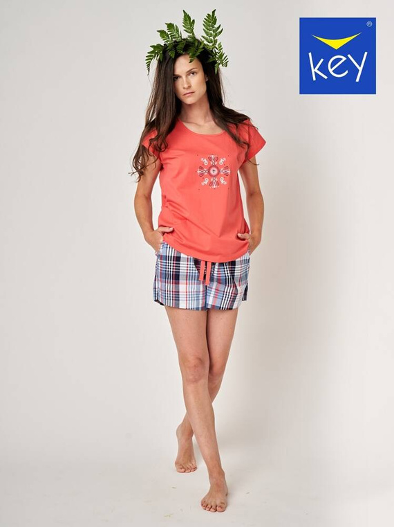 LNS 454 Piżama Damska bawełniana Key - koralowy