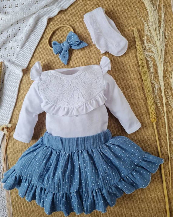 071DR Sophie Falbanka Body z długim rękawem Marija - biały