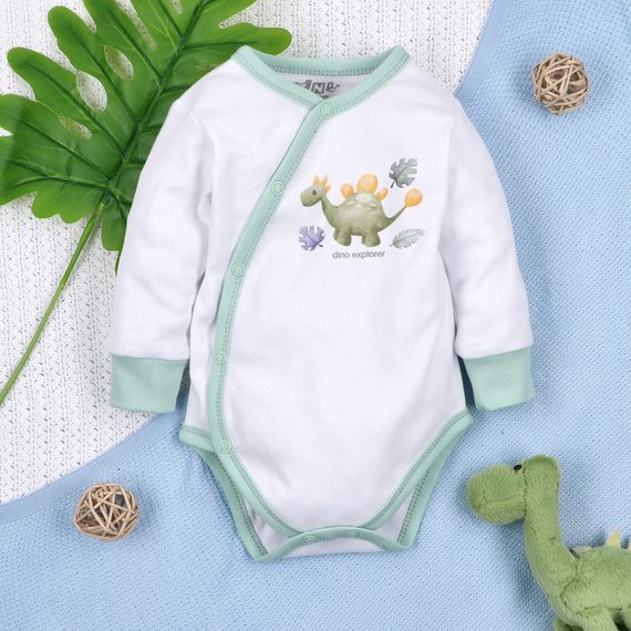ABN-5562 Dino Explorer Body kopertowe Nini biały | Bawełna organiczna dla noworodka