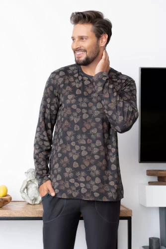 Pinus Piżama Męska długi rękaw, długie spodnie Italian Fashion- druk/grafit 