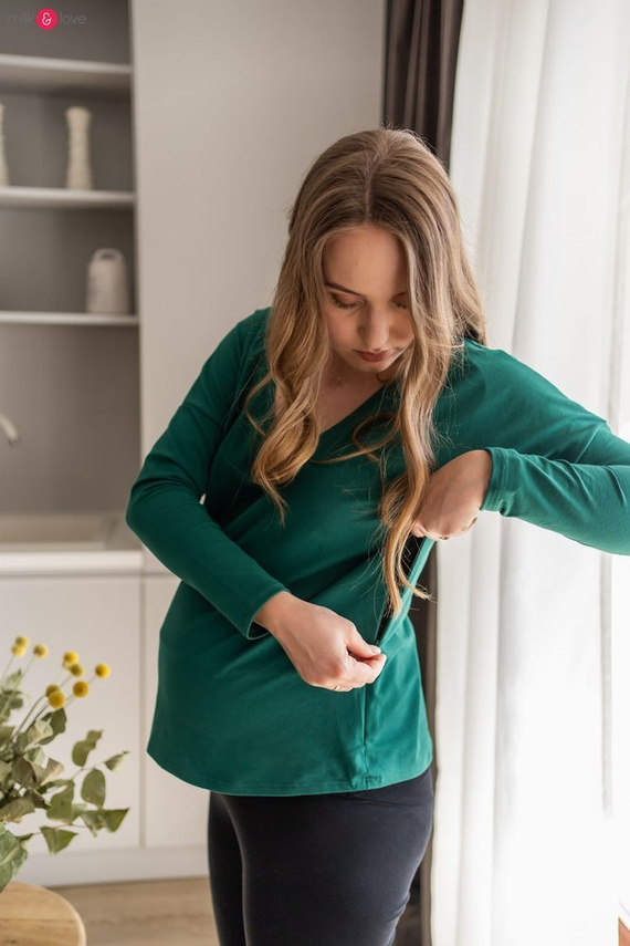 Two Ways Milk&Love bluzka ciążowa i do karmienia butelkowy zielony