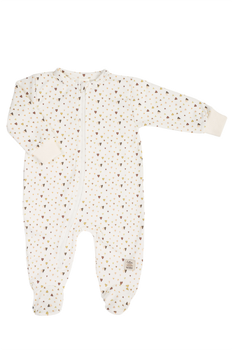 02250B "Hearts Brown" Pajacyk niemowlęcy dresowy Makoma 