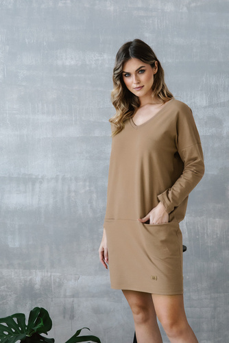 Karina tunika damska długi rękaw Italian Fashion - camel