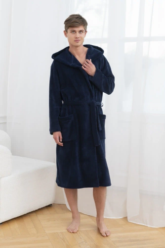Mimas Szlafrok męski z kapturem Italian Fashion- granatowy