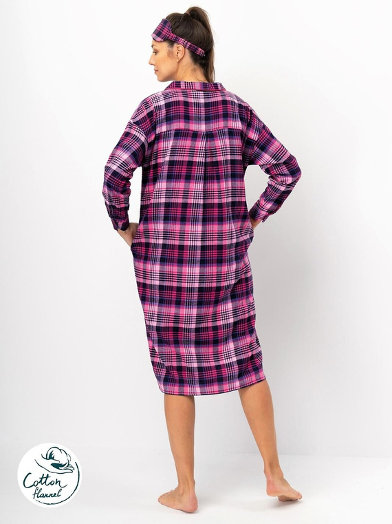 Koszula damska Key LND 490 fuksjowa– flanela bawełniana, długi rękaw, guziki