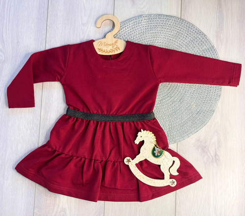 Sukienka dziewczęca Mamatti SE04 Merry Christmas – bordowa bawełniana z długim rękawem