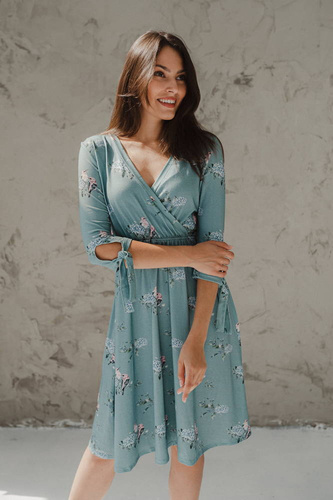 Two Ways MIDI Milk&Love Sukienka ciążowa i do karmienia eukaliptus w hortensje