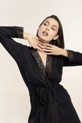 45 Szlafrok damski z koronką Bonamera czarny