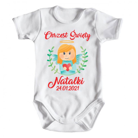 "Chrzest dla dziewczynki z imieniem" Moocha body krótki rękaw biały