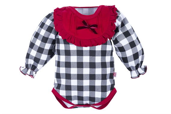 182KK Santa Body falbanka z długim rękawem Marija - kratka z bordowym dekoltem