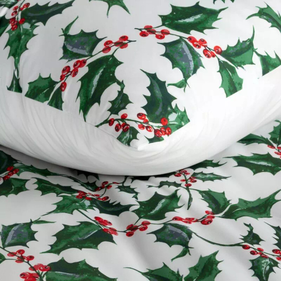 Tori Pościel świąteczna liście z mikrowłókna Eurofirany zielony