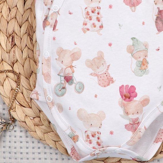 ABN-5683 Body niemowlęce Nini Małe Myszki organiczna bawełna kopertowe krótki rękaw