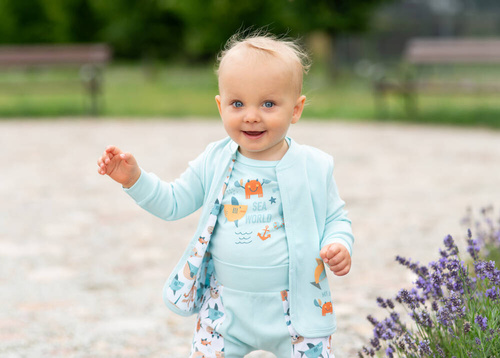 ABN-4099/BŁĘ Morskie Zwierzątka Spodnie z bawełny organicznej Nini błękitny