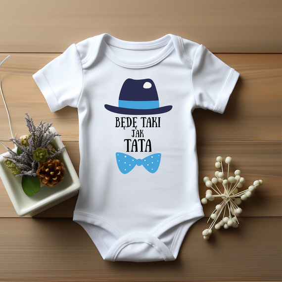 "Będę taki jak tata kapelusz i muszka" Moocha Body krótki rękaw biały