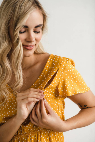 Lovely Dress Midi Milk&Love sukienka ciążowa i do karmienia musztardowy w groszki