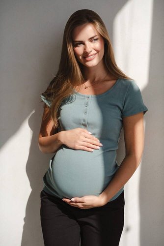 Tummy Bluzka ciążowa i do karmienia z krótkim rękawem Milk&Love patynowy