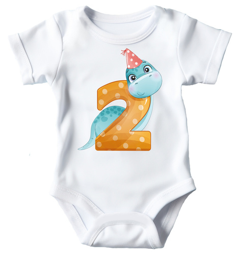 "Urodziny Dino 2 latka" Moocha Body krótki rękaw biały