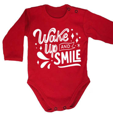 "WAKE UP AND SMILE" Moocha Body długi rękaw czerwony