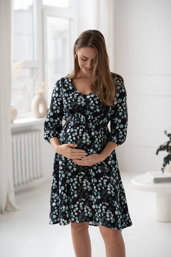 Lovely Dress Midi Milk&Love sukienka ciążowa i do karmienia w listki eukaliptusa