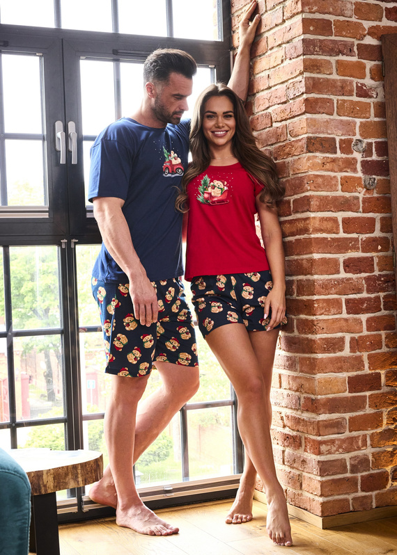 326/291 Teddy 4 Piżama męska Cornette – świąteczna, granatowa, bawełna, krótki rękaw