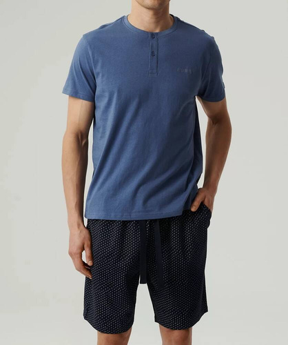 NMP-386  Piżama męska krótki rękaw, Atlantic-niebieski granatowy