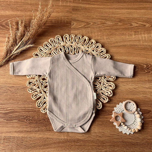 BDAB015 EkoBaby Mamatti Body kopertowe z długim rękawem - beżowy