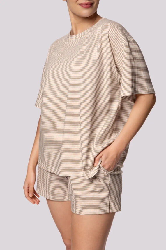 Stripe shortsleeve Piżama damska Mona ecru