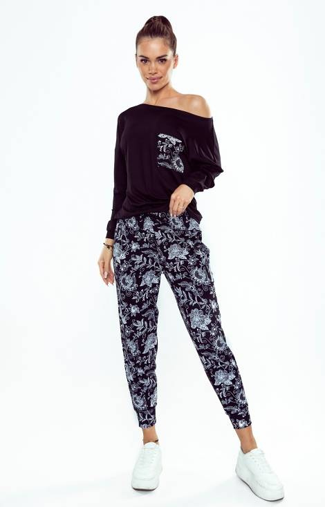 Sarina Piżama damska Eldar czarny-kwiaty