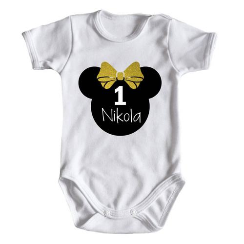 Body krótki rękaw " 1 urodziny roczek" Moocha złoty 