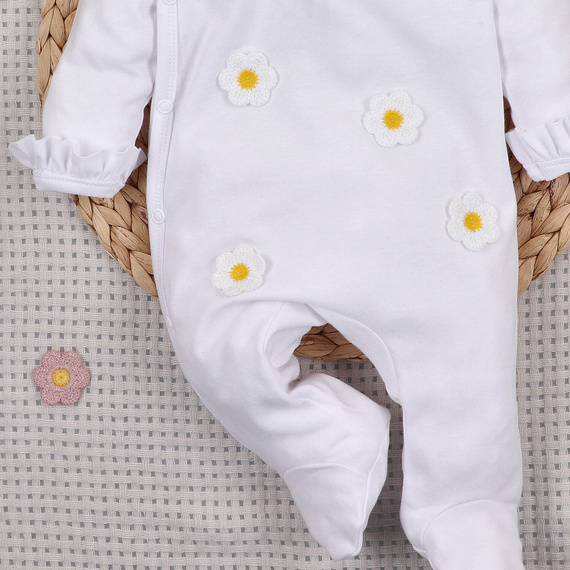 NINI LITTLE FLOWERS pajac niemowlęcy 100% bawełna organiczna z haftem ABN-5758/BIA