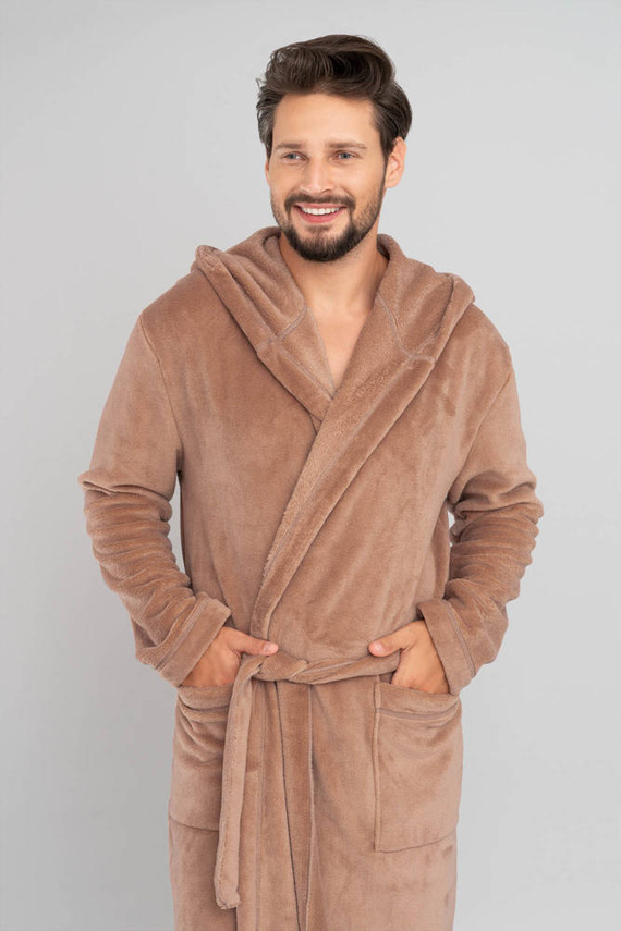 Mimas Szlafrok męski z kapturem Italian Fashion- camel