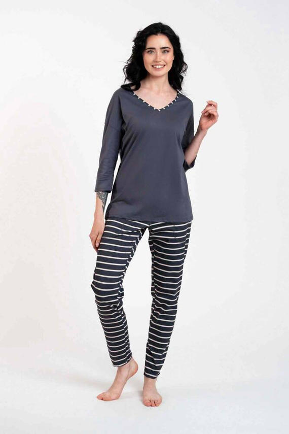 Betty Piżama Damska 3/4 rękaw, długie spodnie Italian Fashion - druk grafitowy/grafitowy