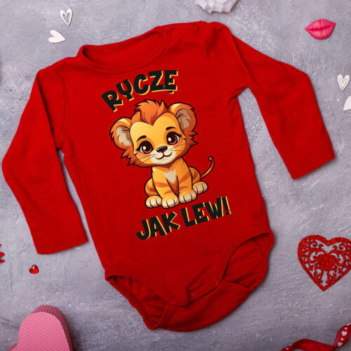 "Ryczę jak lew" Moocha Body długi rękaw czerwony