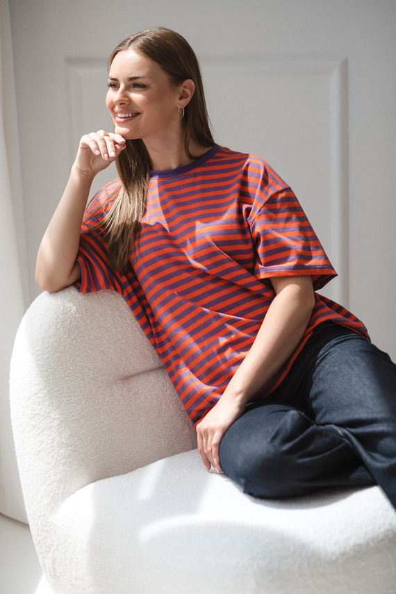 Mamahood T-shirt ciążowy i do karmienia Milk&Love fioletowo-pomarańczowe– wygodny i stylowy