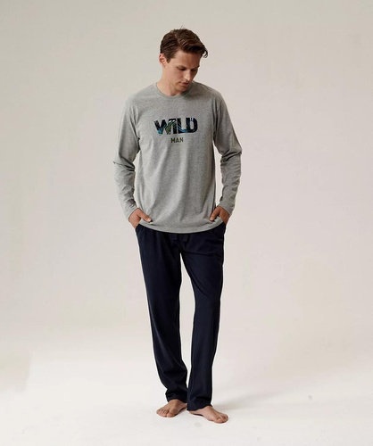 Piżama męska NMP-392 Atlantic – bawełna, długi rękaw, stylowy komplet na chłodne noce