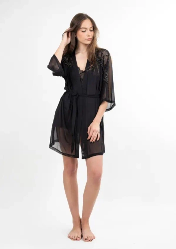 Zora Podomka tiulowa czarna Dkaren | elegancki szlafrok damski z tiulu
