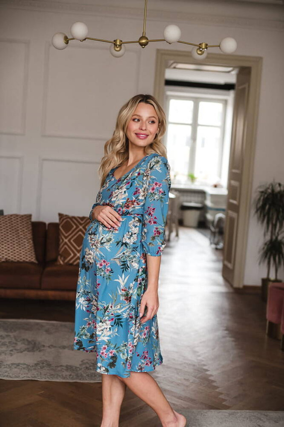 Lovely Dress Midi Milk&Love sukienka ciążowa i do karmienia błękitna w kwiaty