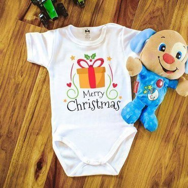 "Merry Christmas z prezentem BOŻE NARODZENIE" Moocha body krótki rękaw biały