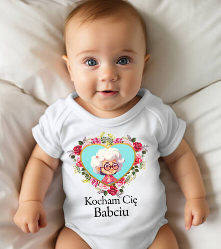 "Fajną babcię mam razem z dziadkiem o nią dbam" Moocha body krótki rękaw biały