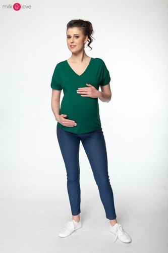 Bluzka ciążowa i do karmienia M-Shirt V-neck Milk&Love butelkowa zieleń